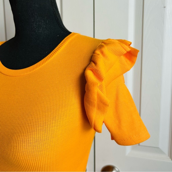 Zara bright orange short ruffle sleeve bodysuit - Picture 3 of 8